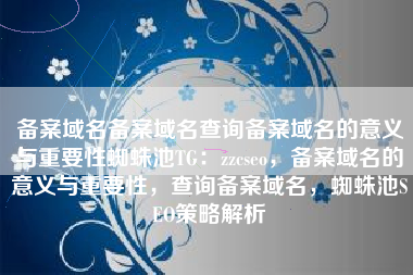 备案域名备案域名查询备案域名的意义与重要性蜘蛛池TG：zzcseo，备案域名的意义与重要性，查询备案域名，蜘蛛池SEO策略解析