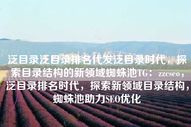 泛目录泛目录排名代发泛目录时代，探索目录结构的新领域蜘蛛池TG：zzcseo，泛目录排名时代，探索新领域目录结构，蜘蛛池助力SEO优化
