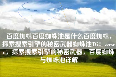 百度蜘蛛百度蜘蛛池是什么百度蜘蛛，探索搜索引擎的秘密武器蜘蛛池TG：zzcseo，探索搜索引擎的秘密武器，百度蜘蛛与蜘蛛池详解