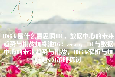 IDCidc是什么意思啊IDC，数据中心的未来趋势与挑战蜘蛛池TG：zzcseo，IDC与数据中心的未来趋势与挑战，IDCidc解析与蜘蛛池SEO策略探讨