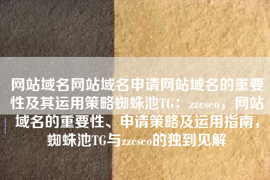 网站域名网站域名申请网站域名的重要性及其运用策略蜘蛛池TG：zzcseo，网站域名的重要性、申请策略及运用指南，蜘蛛池TG与zzcseo的独到见解