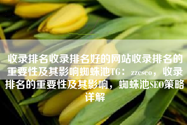 收录排名收录排名好的网站收录排名的重要性及其影响蜘蛛池TG：zzcseo，收录排名的重要性及其影响，蜘蛛池SEO策略详解