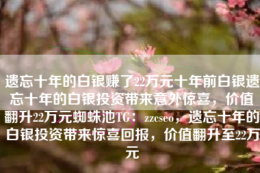 遗忘十年的白银赚了22万元十年前白银遗忘十年的白银投资带来意外惊喜，价值翻升22万元蜘蛛池TG：zzcseo，遗忘十年的白银投资带来惊喜回报，价值翻升至22万元