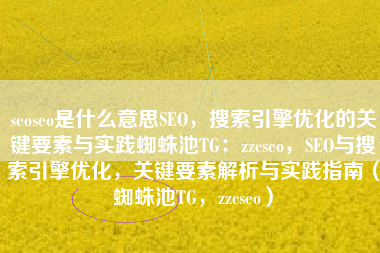 seoseo是什么意思SEO，搜索引擎优化的关键要素与实践蜘蛛池TG：zzcseo，SEO与搜索引擎优化，关键要素解析与实践指南（蜘蛛池TG，zzcseo）