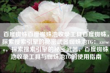 百度蜘蛛百度蜘蛛池收录工具百度蜘蛛，探索搜索引擎的秘密武器蜘蛛池TG：zzcseo，探索搜索引擎的秘密武器，百度蜘蛛池收录工具与蜘蛛池TG的使用指南