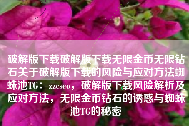 破解版下载破解版下载无限金币无限钻石关于破解版下载的风险与应对方法蜘蛛池TG：zzcseo，破解版下载风险解析及应对方法，无限金币钻石的诱惑与蜘蛛池TG的秘密