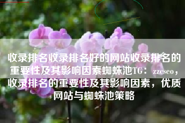 收录排名收录排名好的网站收录排名的重要性及其影响因素蜘蛛池TG：zzcseo，收录排名的重要性及其影响因素，优质网站与蜘蛛池策略