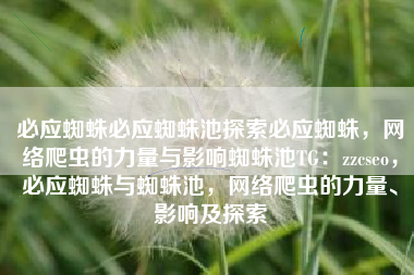 必应蜘蛛必应蜘蛛池探索必应蜘蛛，网络爬虫的力量与影响蜘蛛池TG：zzcseo，必应蜘蛛与蜘蛛池，网络爬虫的力量、影响及探索