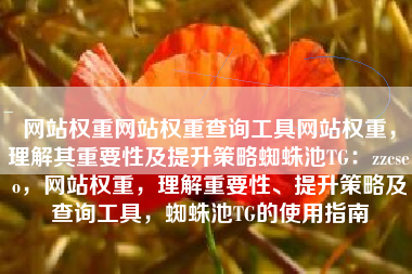 网站权重网站权重查询工具网站权重，理解其重要性及提升策略蜘蛛池TG：zzcseo，网站权重，理解重要性、提升策略及查询工具，蜘蛛池TG的使用指南