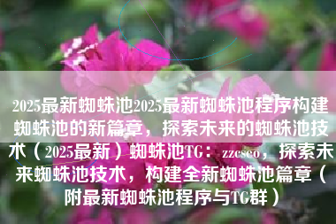 2025最新蜘蛛池2025最新蜘蛛池程序构建蜘蛛池的新篇章，探索未来的蜘蛛池技术（2025最新）蜘蛛池TG：zzcseo，探索未来蜘蛛池技术，构建全新蜘蛛池篇章（附最新蜘蛛池程序与TG群）