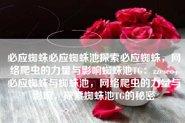 必应蜘蛛必应蜘蛛池探索必应蜘蛛，网络爬虫的力量与影响蜘蛛池TG：zzcseo，必应蜘蛛与蜘蛛池，网络爬虫的力量与影响，探索蜘蛛池TG的秘密