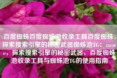 百度蜘蛛百度蜘蛛池收录工具百度蜘蛛，探索搜索引擎的秘密武器蜘蛛池TG：zzcseo，探索搜索引擎的秘密武器，百度蜘蛛池收录工具与蜘蛛池TG的使用指南