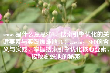 seoseo是什么意思SEO，搜索引擎优化的关键要素与实践蜘蛛池TG：zzcseo，SEO的含义与实践，掌握搜索引擎优化核心要素，揭秘蜘蛛池的秘密