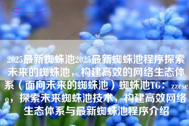 2025最新蜘蛛池2025最新蜘蛛池程序探索未来的蜘蛛池，构建高效的网络生态体系（面向未来的蜘蛛池）蜘蛛池TG：zzcseo，探索未来蜘蛛池技术，构建高效网络生态体系与最新蜘蛛池程序介绍