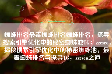 蜘蛛排名最毒蜘蛛排名蜘蛛排名，探寻搜索引擎优化中的秘密蜘蛛池TG：zzcseo，揭秘搜索引擎优化中的秘密蜘蛛池，最毒蜘蛛排名与探寻TG，zzcseo之道