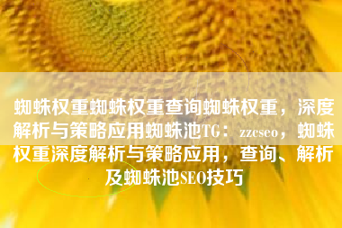 蜘蛛权重蜘蛛权重查询蜘蛛权重，深度解析与策略应用蜘蛛池TG：zzcseo，蜘蛛权重深度解析与策略应用，查询、解析及蜘蛛池SEO技巧