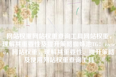 网站权重网站权重查询工具网站权重，理解其重要性及提升策略蜘蛛池TG：zzcseo，网站权重，理解其重要性、提升策略及使用网站权重查询工具