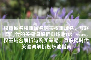 权重域名权重域名购买权重域名，互联网时代的关键词解析蜘蛛池TG：zzcseo，权重域名解析与购买策略，互联网时代关键词解析蜘蛛池指南