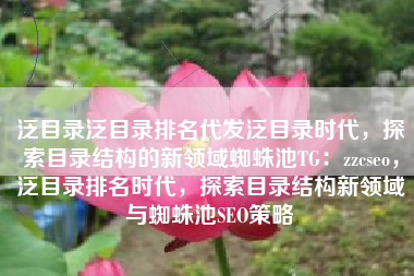 泛目录泛目录排名代发泛目录时代，探索目录结构的新领域蜘蛛池TG：zzcseo，泛目录排名时代，探索目录结构新领域与蜘蛛池SEO策略