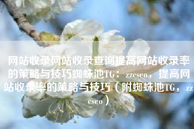 网站收录网站收录查询提高网站收录率的策略与技巧蜘蛛池TG：zzcseo，提高网站收录率的策略与技巧（附蜘蛛池TG，zzcseo）