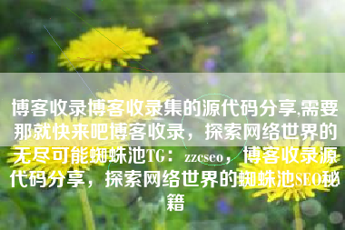 博客收录博客收录集的源代码分享,需要那就快来吧博客收录，探索网络世界的无尽可能蜘蛛池TG：zzcseo，博客收录源代码分享，探索网络世界的蜘蛛池SEO秘籍