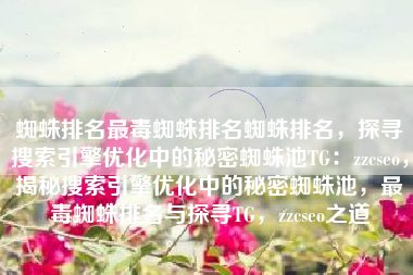 蜘蛛排名最毒蜘蛛排名蜘蛛排名，探寻搜索引擎优化中的秘密蜘蛛池TG：zzcseo，揭秘搜索引擎优化中的秘密蜘蛛池，最毒蜘蛛排名与探寻TG，zzcseo之道
