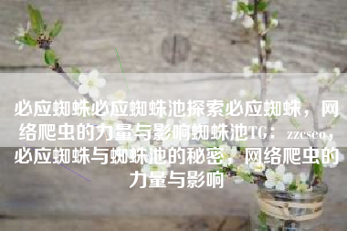 必应蜘蛛必应蜘蛛池探索必应蜘蛛，网络爬虫的力量与影响蜘蛛池TG：zzcseo，必应蜘蛛与蜘蛛池的秘密，网络爬虫的力量与影响