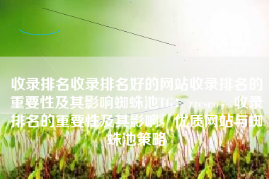收录排名收录排名好的网站收录排名的重要性及其影响蜘蛛池TG：zzcseo，收录排名的重要性及其影响，优质网站与蜘蛛池策略