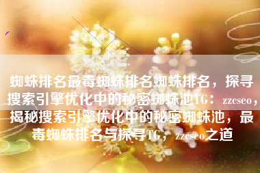 蜘蛛排名最毒蜘蛛排名蜘蛛排名，探寻搜索引擎优化中的秘密蜘蛛池TG：zzcseo，揭秘搜索引擎优化中的秘密蜘蛛池，最毒蜘蛛排名与探寻TG，zzcseo之道