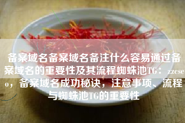 备案域名备案域名备注什么容易通过备案域名的重要性及其流程蜘蛛池TG：zzcseo，备案域名成功秘诀，注意事项、流程与蜘蛛池TG的重要性