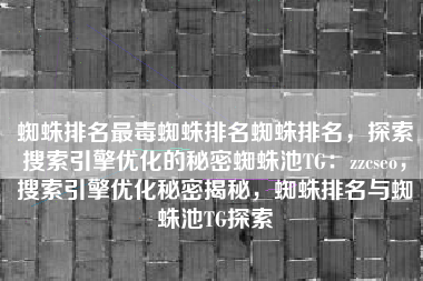 蜘蛛排名最毒蜘蛛排名蜘蛛排名，探索搜索引擎优化的秘密蜘蛛池TG：zzcseo，搜索引擎优化秘密揭秘，蜘蛛排名与蜘蛛池TG探索