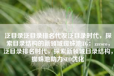 泛目录泛目录排名代发泛目录时代，探索目录结构的新领域蜘蛛池TG：zzcseo，泛目录排名时代，探索新领域目录结构，蜘蛛池助力SEO优化