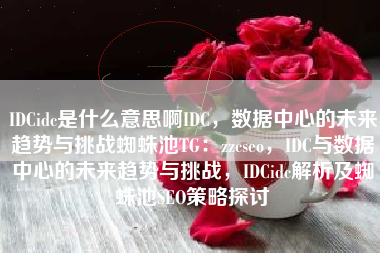 IDCidc是什么意思啊IDC，数据中心的未来趋势与挑战蜘蛛池TG：zzcseo，IDC与数据中心的未来趋势与挑战，IDCidc解析及蜘蛛池SEO策略探讨