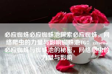 必应蜘蛛必应蜘蛛池探索必应蜘蛛，网络爬虫的力量与影响蜘蛛池TG：zzcseo，必应蜘蛛与蜘蛛池的秘密，网络爬虫的力量与影响