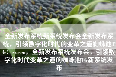 全新发布系统新系统发布会全新发布系统，引领数字化时代的变革之道蜘蛛池TG：zzcseo，全新发布系统发布会，引领数字化时代变革之道的蜘蛛池TG新系统发布