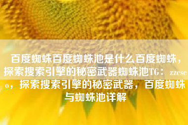 百度蜘蛛百度蜘蛛池是什么百度蜘蛛，探索搜索引擎的秘密武器蜘蛛池TG：zzcseo，探索搜索引擎的秘密武器，百度蜘蛛与蜘蛛池详解