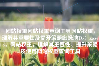 网站权重网站权重查询工具网站权重，理解其重要性及提升策略蜘蛛池TG：zzcseo，网站权重，理解其重要性、提升策略及使用网站权重查询工具