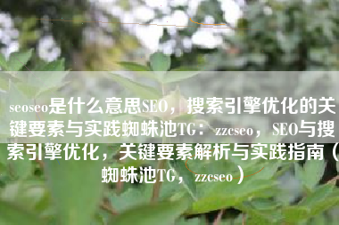 seoseo是什么意思SEO，搜索引擎优化的关键要素与实践蜘蛛池TG：zzcseo，SEO与搜索引擎优化，关键要素解析与实践指南（蜘蛛池TG，zzcseo）