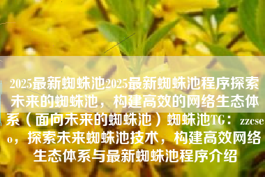 2025最新蜘蛛池2025最新蜘蛛池程序探索未来的蜘蛛池，构建高效的网络生态体系（面向未来的蜘蛛池）蜘蛛池TG：zzcseo，探索未来蜘蛛池技术，构建高效网络生态体系与最新蜘蛛池程序介绍