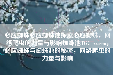 必应蜘蛛必应蜘蛛池探索必应蜘蛛，网络爬虫的力量与影响蜘蛛池TG：zzcseo，必应蜘蛛与蜘蛛池的秘密，网络爬虫的力量与影响