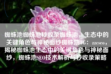 蜘蛛池蜘蛛池秒收录蜘蛛池，生态中的关键角色与神秘面纱蜘蛛池TG：zzcseo，揭秘蜘蛛池生态中的关键角色与神秘面纱，蜘蛛池SEO技术解析与秒收录策略