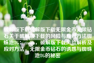 破解版下载破解版下载无限金币无限钻石关于破解版下载的风险与应对方法蜘蛛池TG：zzcseo，破解版下载风险解析及应对方法，无限金币钻石的诱惑与蜘蛛池TG的秘密