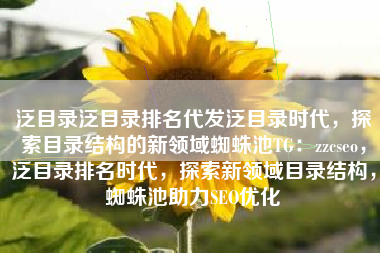 泛目录泛目录排名代发泛目录时代，探索目录结构的新领域蜘蛛池TG：zzcseo，泛目录排名时代，探索新领域目录结构，蜘蛛池助力SEO优化