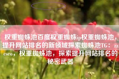 权重蜘蛛池百度权重蜘蛛ip权重蜘蛛池，提升网站排名的新领域探索蜘蛛池TG：zzcseo，权重蜘蛛池，探索提升网站排名的秘密武器