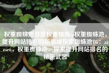 权重蜘蛛池百度权重蜘蛛ip权重蜘蛛池，提升网站排名的新领域探索蜘蛛池TG：zzcseo，权重蜘蛛池，探索提升网站排名的秘密武器