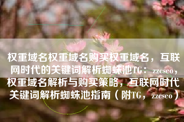权重域名权重域名购买权重域名，互联网时代的关键词解析蜘蛛池TG：zzcseo，权重域名解析与购买策略，互联网时代关键词解析蜘蛛池指南（附TG，zzcseo）
