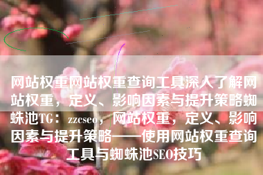 网站权重网站权重查询工具深入了解网站权重，定义、影响因素与提升策略蜘蛛池TG：zzcseo，网站权重，定义、影响因素与提升策略——使用网站权重查询工具与蜘蛛池SEO技巧