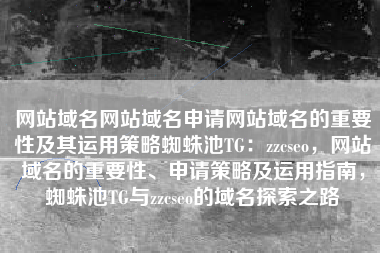 网站域名网站域名申请网站域名的重要性及其运用策略蜘蛛池TG：zzcseo，网站域名的重要性、申请策略及运用指南，蜘蛛池TG与zzcseo的域名探索之路