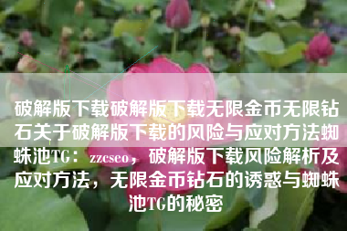 破解版下载破解版下载无限金币无限钻石关于破解版下载的风险与应对方法蜘蛛池TG：zzcseo，破解版下载风险解析及应对方法，无限金币钻石的诱惑与蜘蛛池TG的秘密
